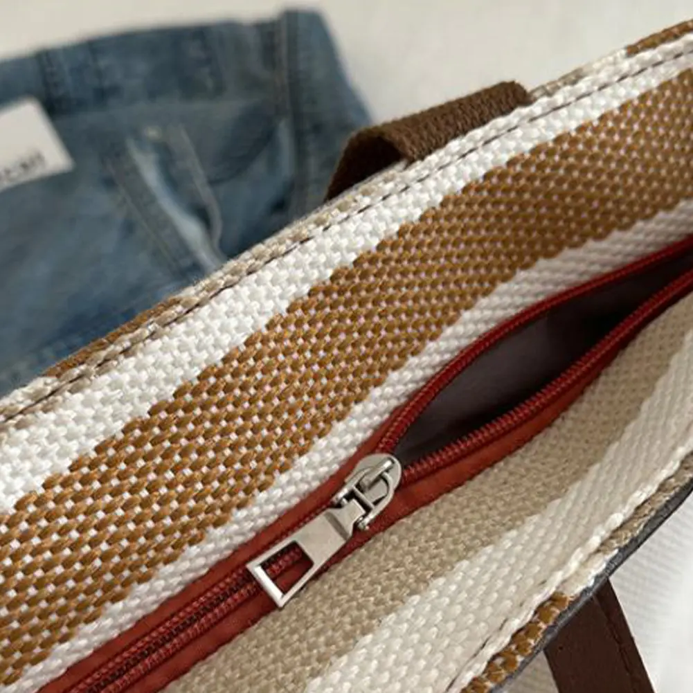 Women Striped Bucket Bags Large Capacity Handbag Casual Shopping Shoulder Bag Travel Beach Tote Bag Simple Work Top-Handle Bags