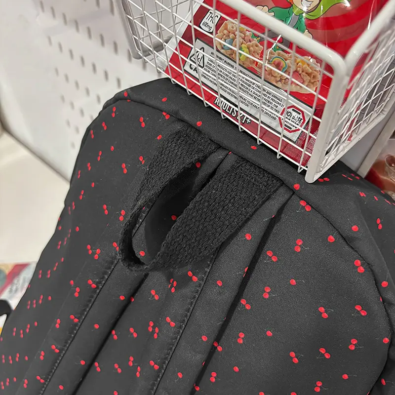 Girls Cherry Student Book Bag Floral Print Soft Laptop Backpack Adjustable Strap Flower Print School Bag Travel Trip Rucksack