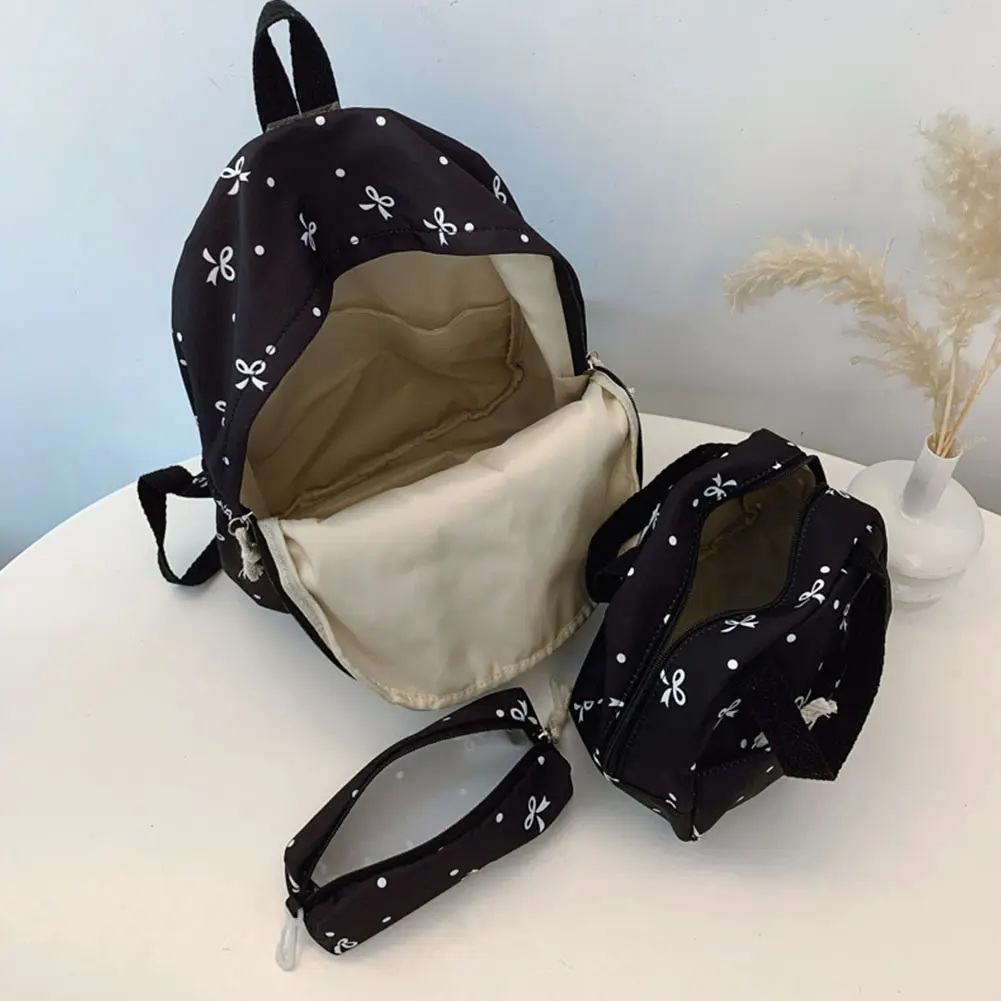 3Pcs/Set Bow Print Rucksack Girl Daypack Student School Bookbag with Lunch Bag and Pencil Case Large Capacity Laptop Backpack