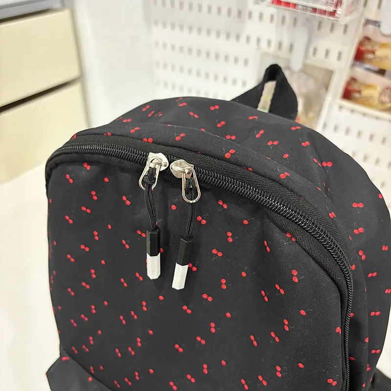 Girls Cherry Student Book Bag Floral Print Soft Laptop Backpack Adjustable Strap Flower Print School Bag Travel Trip Rucksack