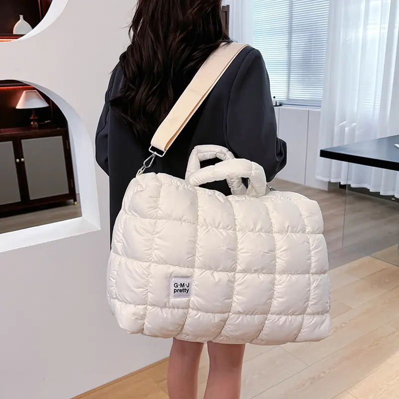 Large Capacity Puffer Hobo Shoulder Bag Quilted Plaid Crossbody Bags Women Daily Tote Handbags Travel Puffy Top Handle Bag