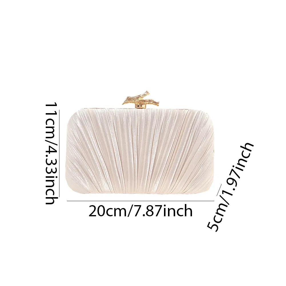 Women Pleated Satin Dinner Handbag with Chain Retro Clutch Purses Wedding Shoulder Crossbody Bag Party Hand-Held Evening Bag