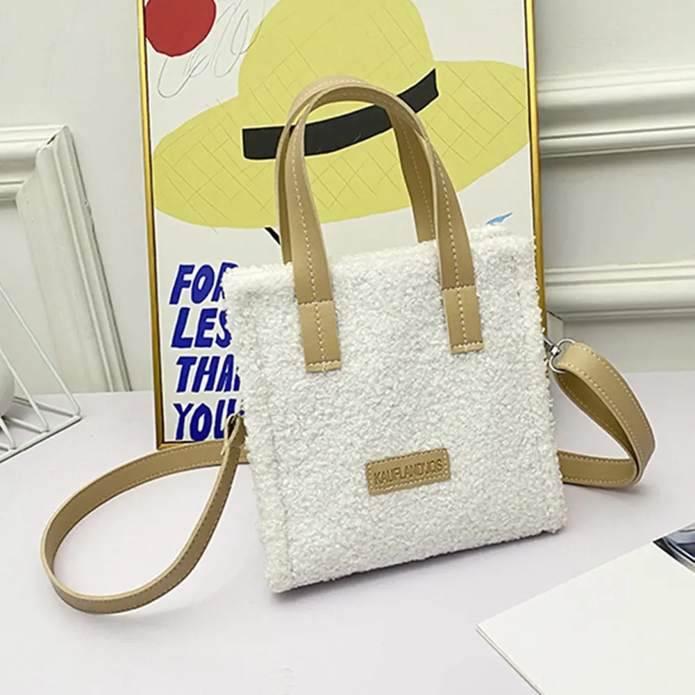 Winter Lamb Wool Warm Top Handle Satchel 2023 Soft Autumn Ins Square Shoulder Bags Hasp Clash of Colours Preppy Style Women Tote