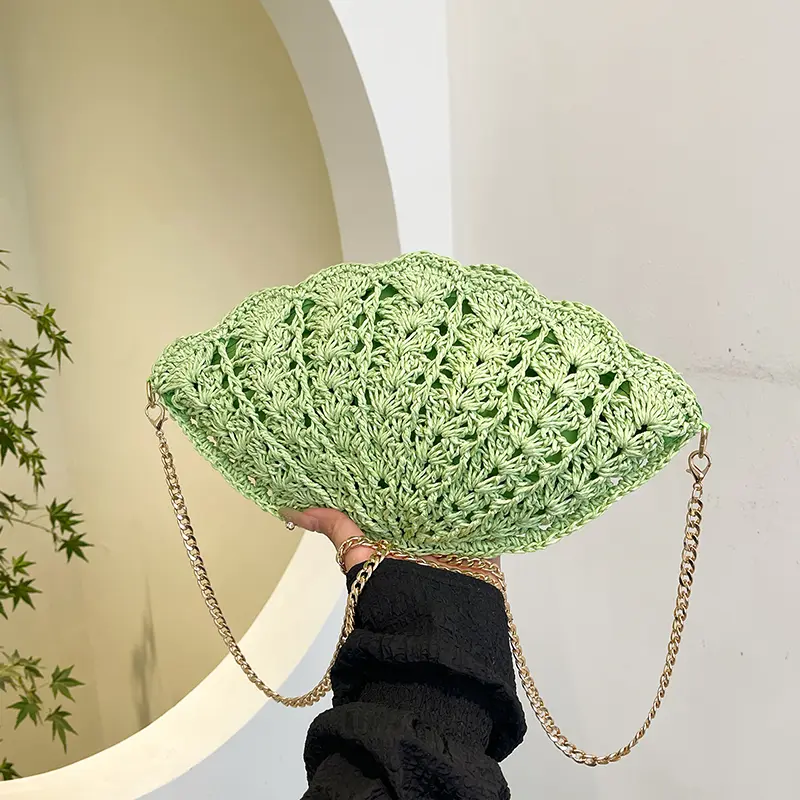 Women Wave Lace Shell Bag Straw Beach Crossbody Bags Hollow Handwoven Shoulder Bag Purse Phone Pouch Clutch for Summer Travel