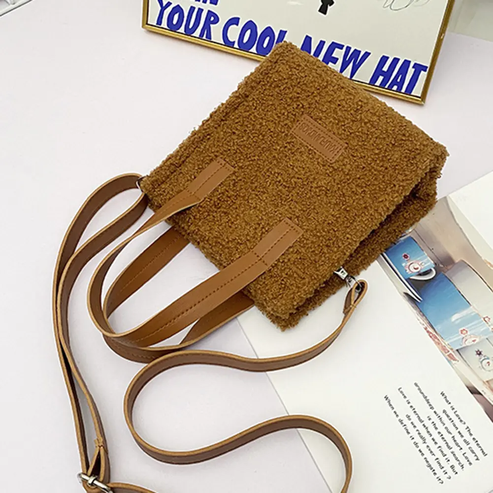 Winter Lamb Wool Warm Top Handle Satchel 2023 Soft Autumn Ins Square Shoulder Bags Hasp Clash of Colours Preppy Style Women Tote