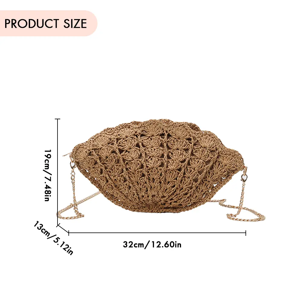 Women Wave Lace Shell Bag Straw Beach Crossbody Bags Hollow Handwoven Shoulder Bag Purse Phone Pouch Clutch for Summer Travel