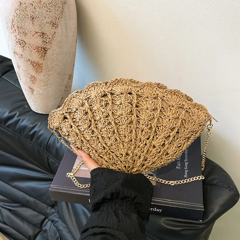 Women Wave Lace Shell Bag Straw Beach Crossbody Bags Hollow Handwoven Shoulder Bag Purse Phone Pouch Clutch for Summer Travel