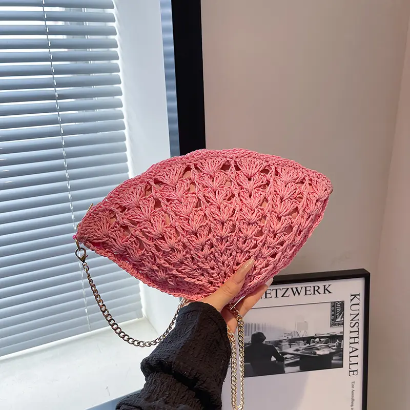 Women Wave Lace Shell Bag Straw Beach Crossbody Bags Hollow Handwoven Shoulder Bag Purse Phone Pouch Clutch for Summer Travel