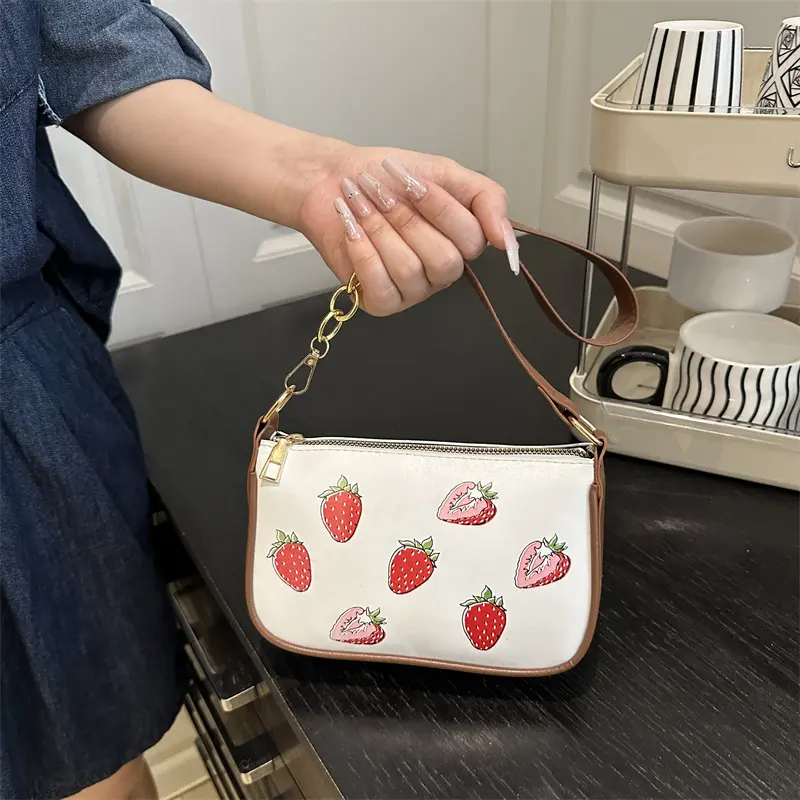 Cherry Print PU Leather Shoulder Crossbody Bag Women Wristlet Golden Original Brand Satchel Purse New In Handbag Daily Hobo Bag