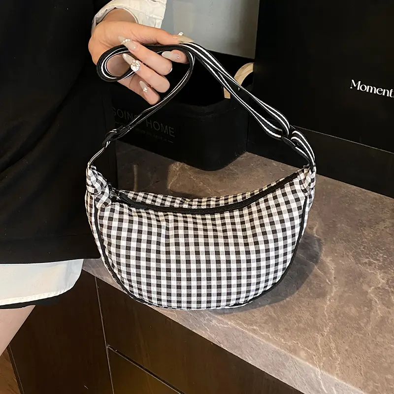 Grid Crossbody Bag Sweet Plaid Dumpling Bags Casual Simple Chest Pack Summer Canvas Messenger Bags Outdoor Travel Shoulder Bag ﻿