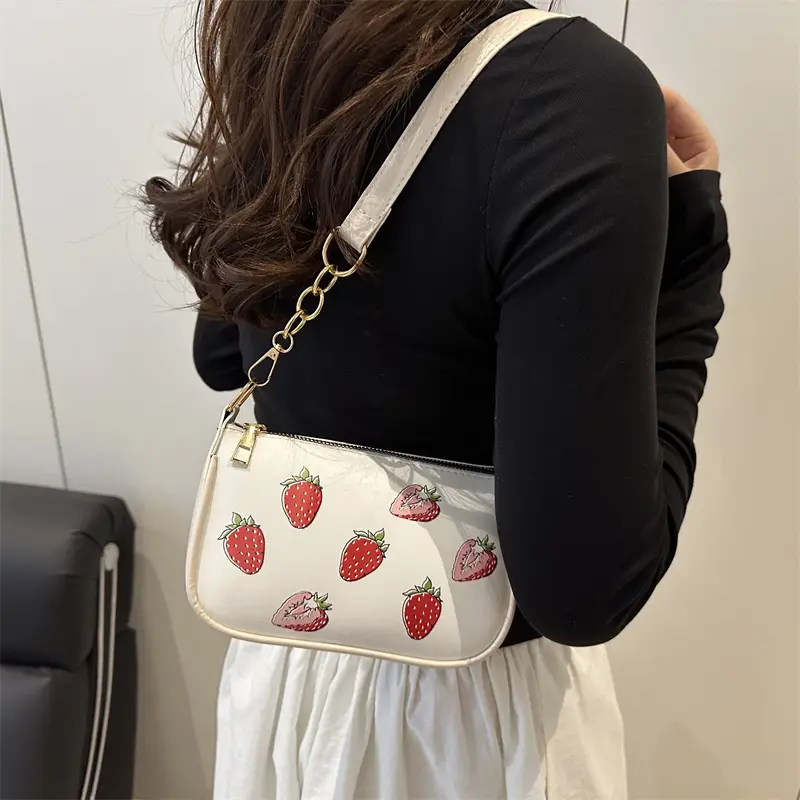 Cherry Print PU Leather Shoulder Crossbody Bag Women Wristlet Golden Original Brand Satchel Purse New In Handbag Daily Hobo Bag