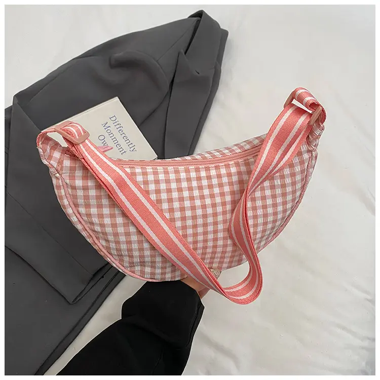 Grid Crossbody Bag Sweet Plaid Dumpling Bags Casual Simple Chest Pack Summer Canvas Messenger Bags Outdoor Travel Shoulder Bag ﻿