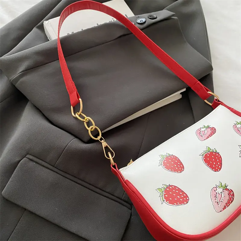 Cherry Print PU Leather Shoulder Crossbody Bag Women Wristlet Golden Original Brand Satchel Purse New In Handbag Daily Hobo Bag