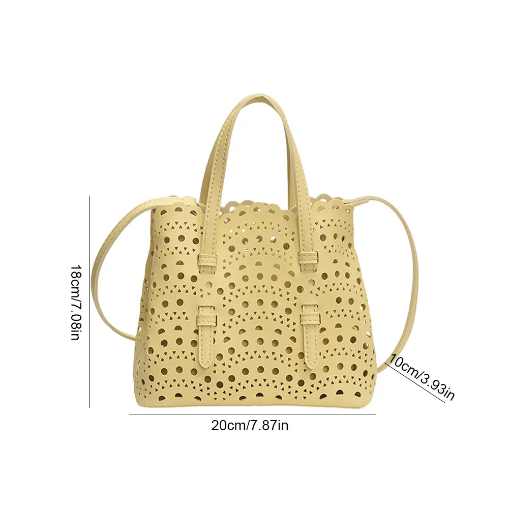 Luxury Soft Leather Tote Handbag Women Beach Hollow out Bucket Bag Travel Crossbody Bags Casual Cloud Square Shape Shoulder Bag