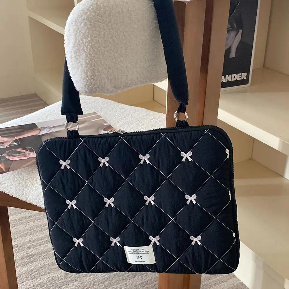 Bow Laptop Case Quilted Shockproof Computer Cute Sleeve Shoulder Bag Protective Notebook Cover Women Travel Business Handbag