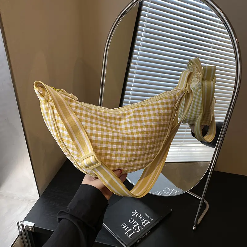 Grid Crossbody Bag Sweet Plaid Dumpling Bags Casual Simple Chest Pack Summer Canvas Messenger Bags Outdoor Travel Shoulder Bag ﻿