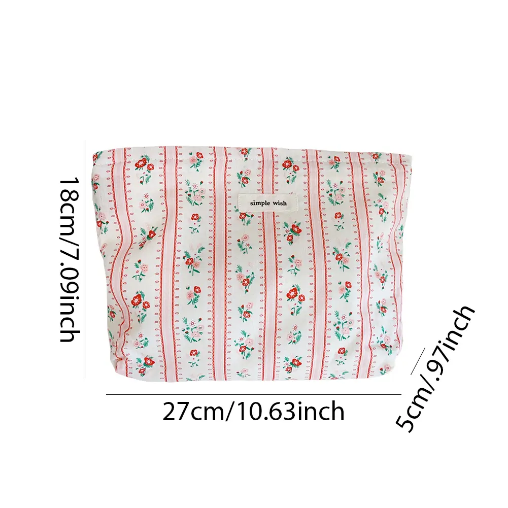 Floral Makeup Pouch for Women's Cotton Toiletry Storge Bags Japanese Aesthetic Travel Cosmetic Bags Ladies Skincare Clutch Purse