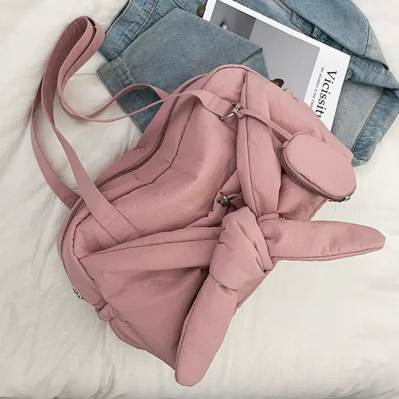 Casual Down Handbag Large Capacity Shoulder Bag Fashion Knot Design Solid Color Commuter Handbag Cotton Padded Soft Armpit Tote