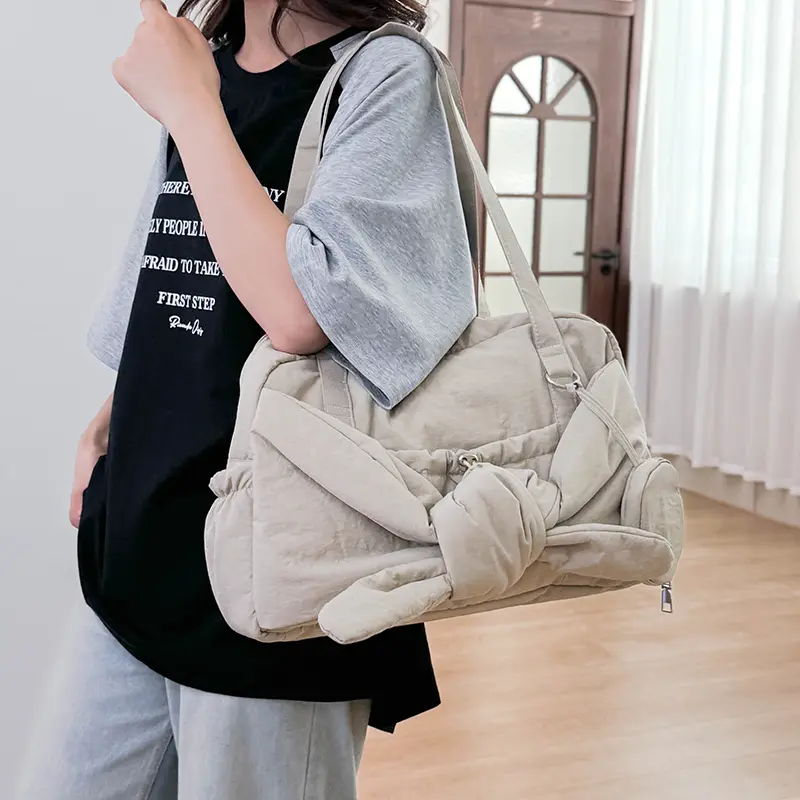 Casual Down Handbag Large Capacity Shoulder Bag Fashion Knot Design Solid Color Commuter Handbag Cotton Padded Soft Armpit Tote