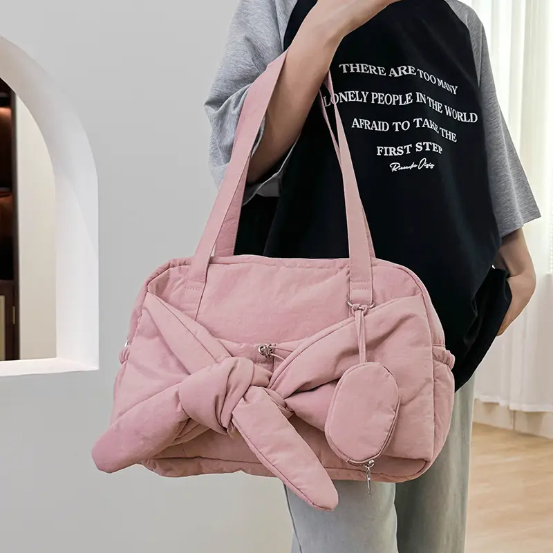 Casual Down Handbag Large Capacity Shoulder Bag Fashion Knot Design Solid Color Commuter Handbag Cotton Padded Soft Armpit Tote