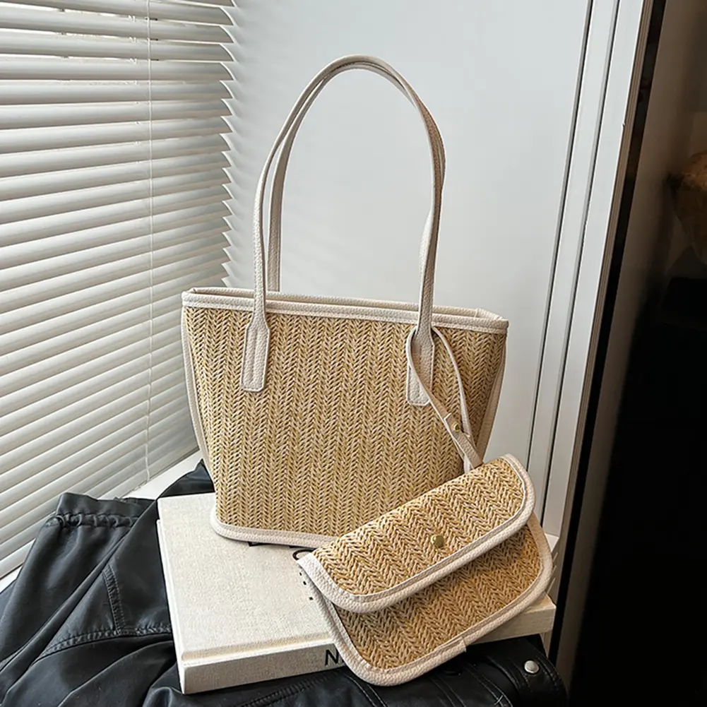 Straw Beach Shoulder Bags with Small Purse Large Woven Tote Handbag Hobo Underarm Pouch Women Travel Vacation Top-Handle Bags