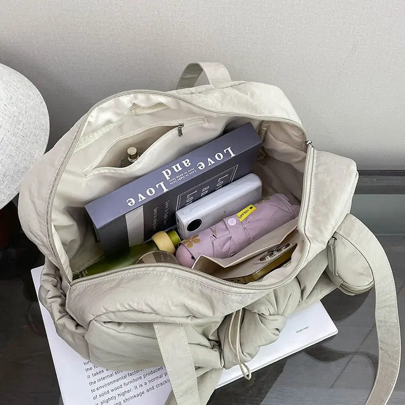 Casual Down Handbag Large Capacity Shoulder Bag Fashion Knot Design Solid Color Commuter Handbag Cotton Padded Soft Armpit Tote