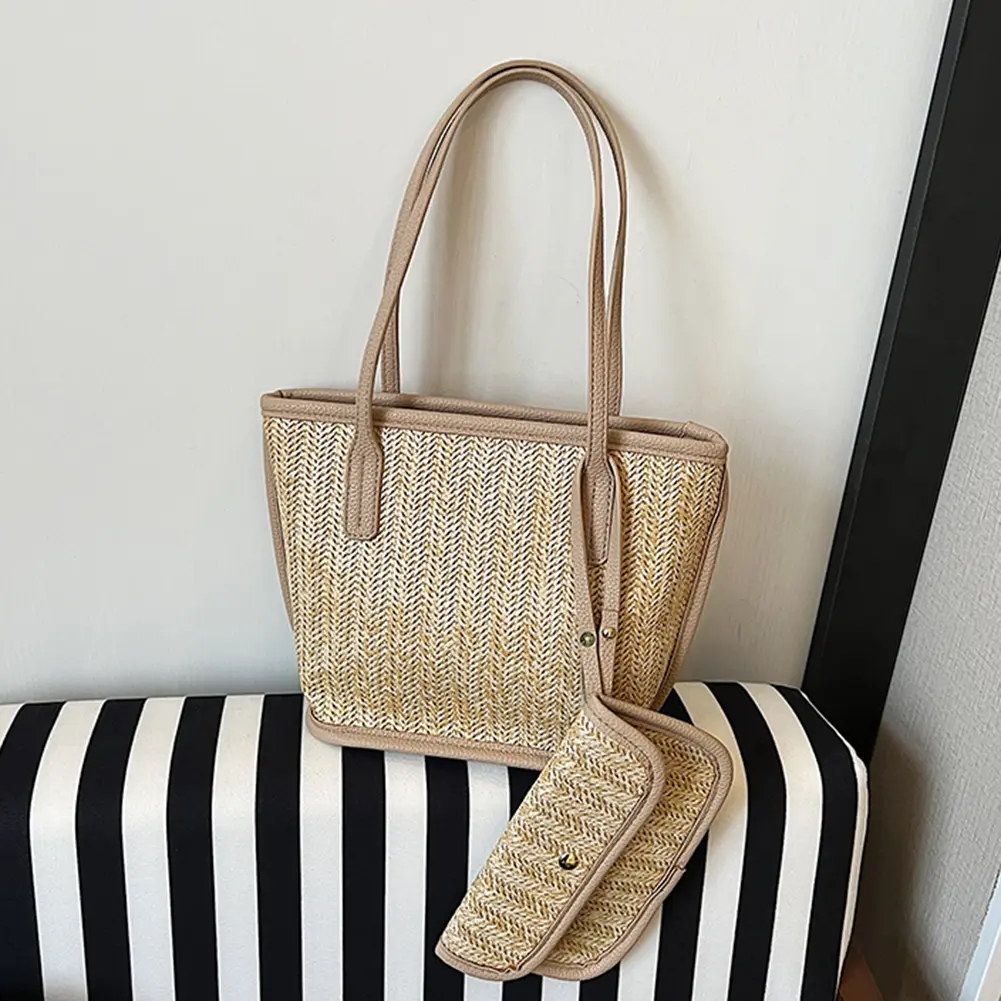 Straw Beach Shoulder Bags with Small Purse Large Woven Tote Handbag Hobo Underarm Pouch Women Travel Vacation Top-Handle Bags