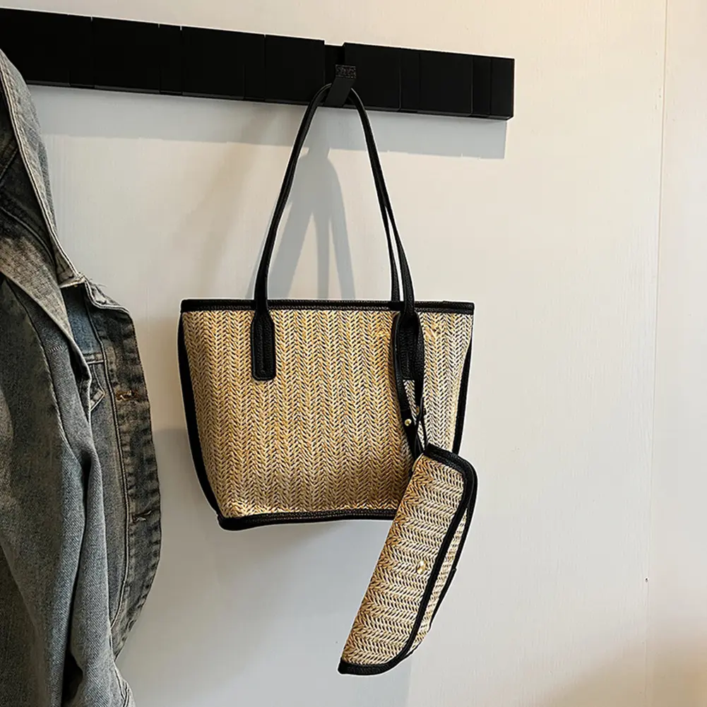 Straw Beach Shoulder Bags with Small Purse Large Woven Tote Handbag Hobo Underarm Pouch Women Travel Vacation Top-Handle Bags