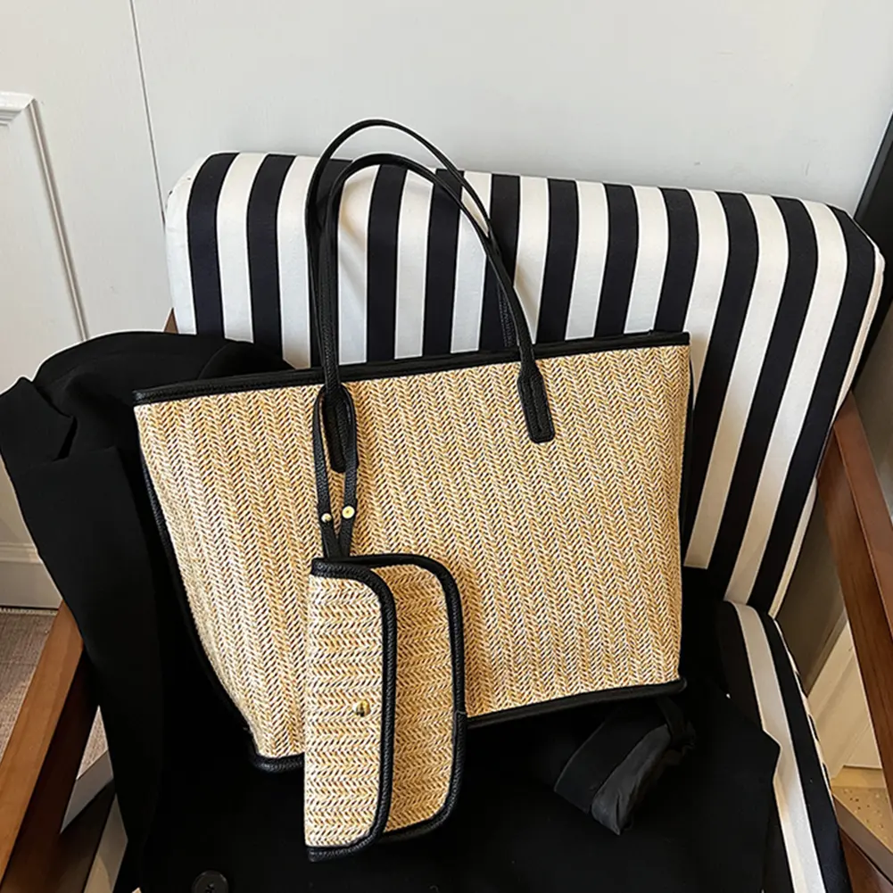 Straw Beach Shoulder Bags with Small Purse Large Woven Tote Handbag Hobo Underarm Pouch Women Travel Vacation Top-Handle Bags