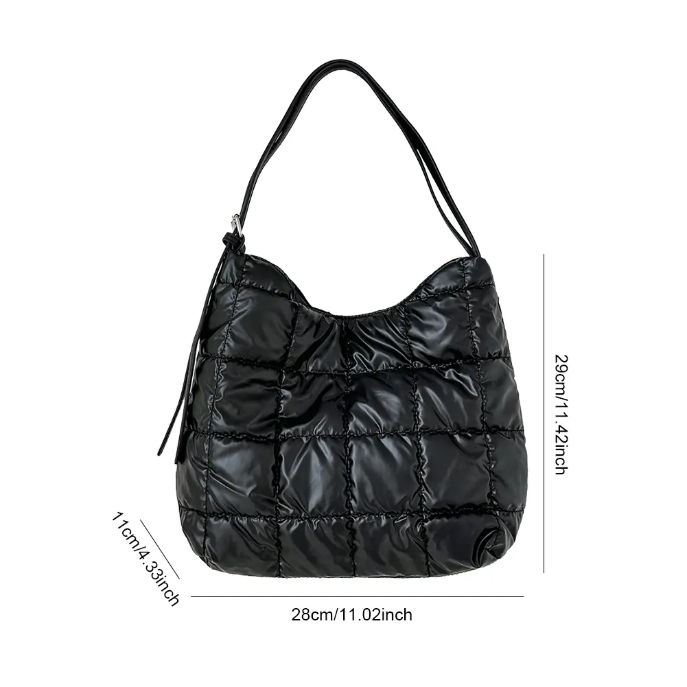 Women Puffer Quilted Underarm Bag Autumn&Winter Solid Color Tote Handbag Cotton Padding Shoulder Bags Large Capacity Commute Bag