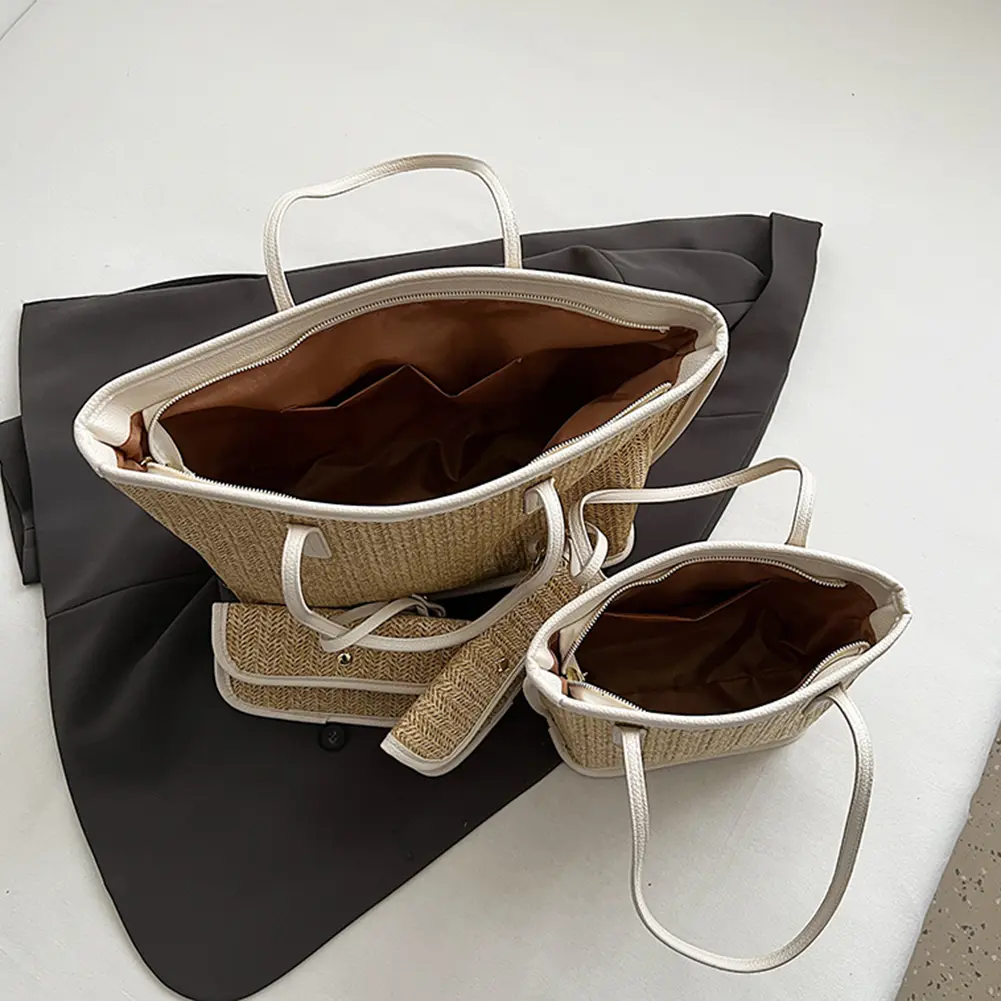 Straw Beach Shoulder Bags with Small Purse Large Woven Tote Handbag Hobo Underarm Pouch Women Travel Vacation Top-Handle Bags