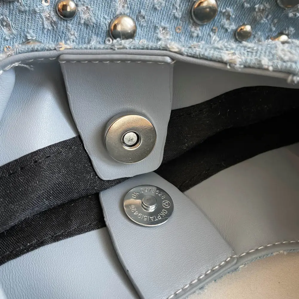 Rivet Inlaid Shoulder Bag Denim Retro Underarm Pouch Punk Trendy Hobo Bucket Bag Women Summer Motorcycle Style Tote Handbag