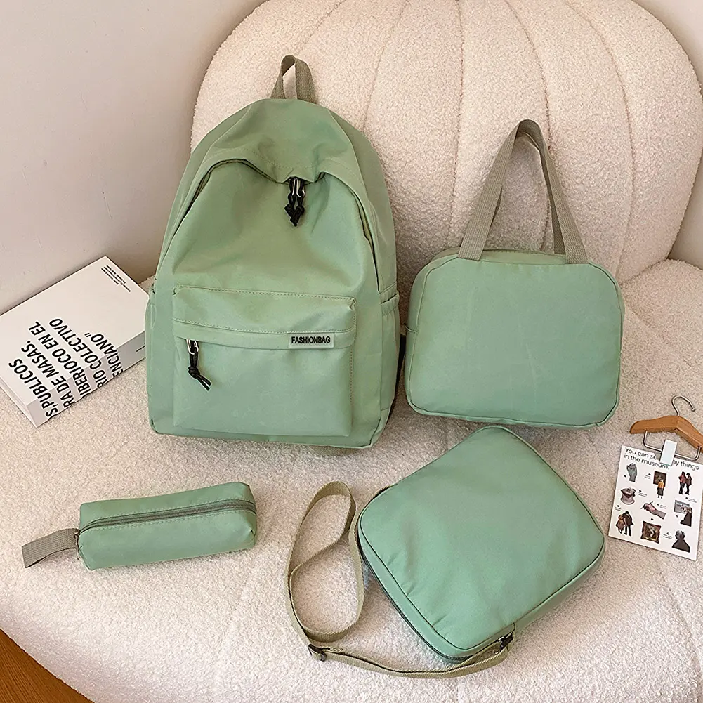 4 PCS Backpacks Sets for Teenage Large Capacity Solid College Schoolbags Lightweight Portable Knapsacks Students Travel Rucksack