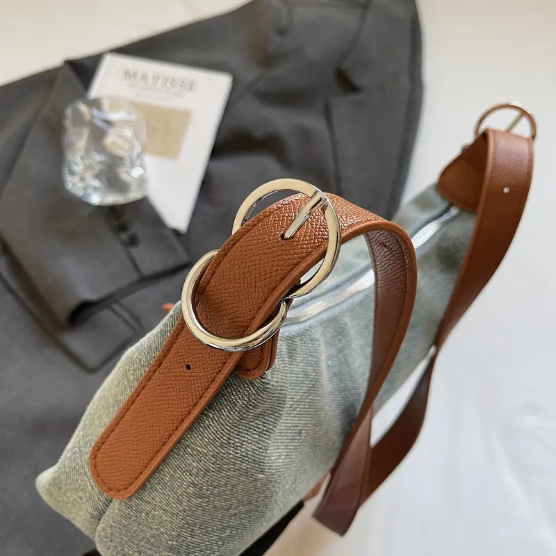 Women Denim Shoulder Bag Large Capacity Retro Underarm Pouch Zipper Closure Tote Handbag Travel Shopping Work Vintage Armpit Bag