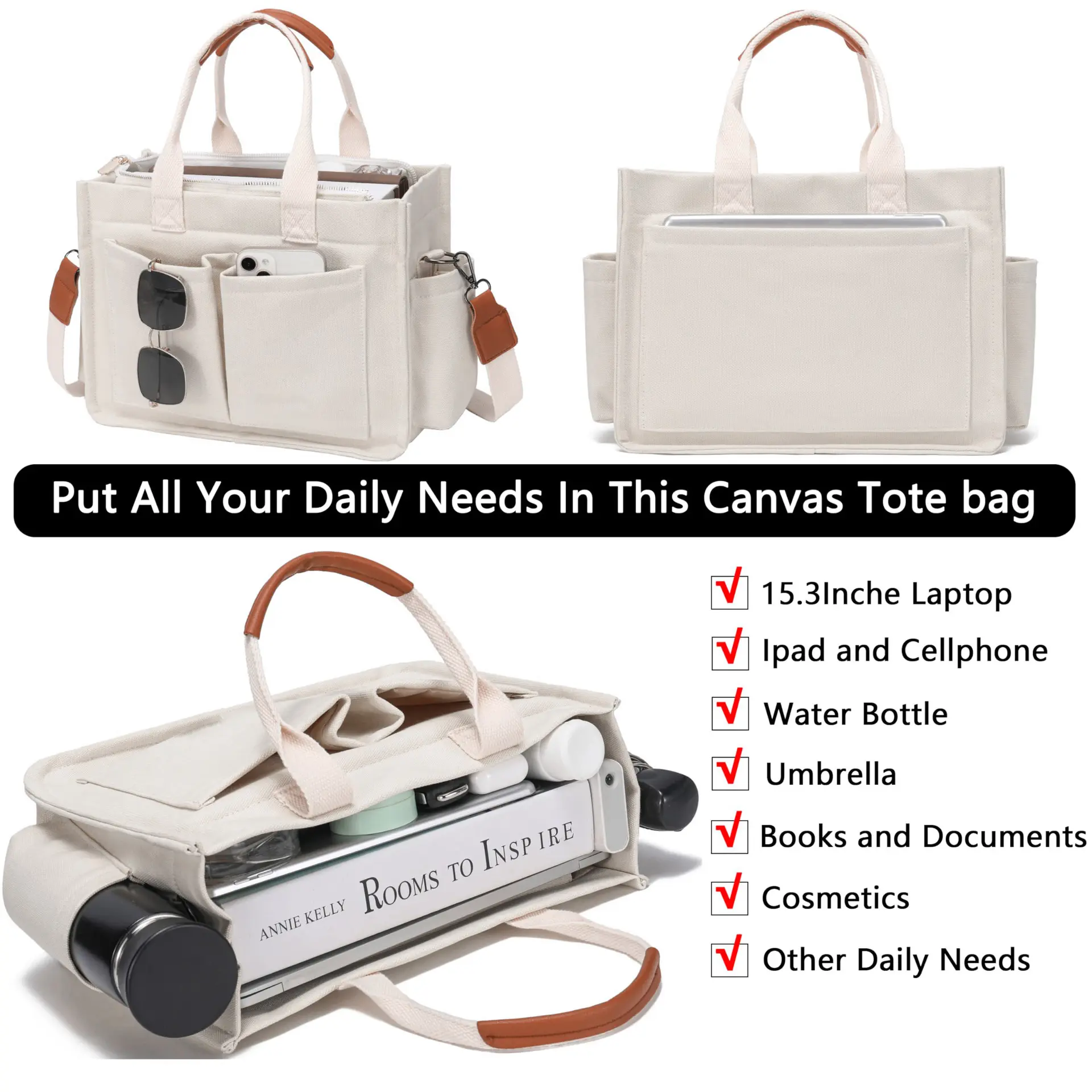Canvas Tote Handbags Retro Foldable Top Handle Bag Vintage Shoulder Bag Chic Laptop Crossbody Bag Simple Shopping Messenger Pack