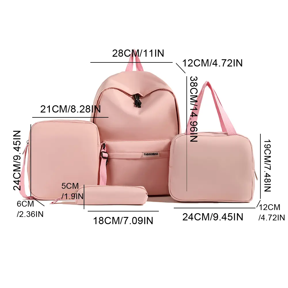 4 PCS Backpacks Sets for Teenage Large Capacity Solid College Schoolbags Lightweight Portable Knapsacks Students Travel Rucksack