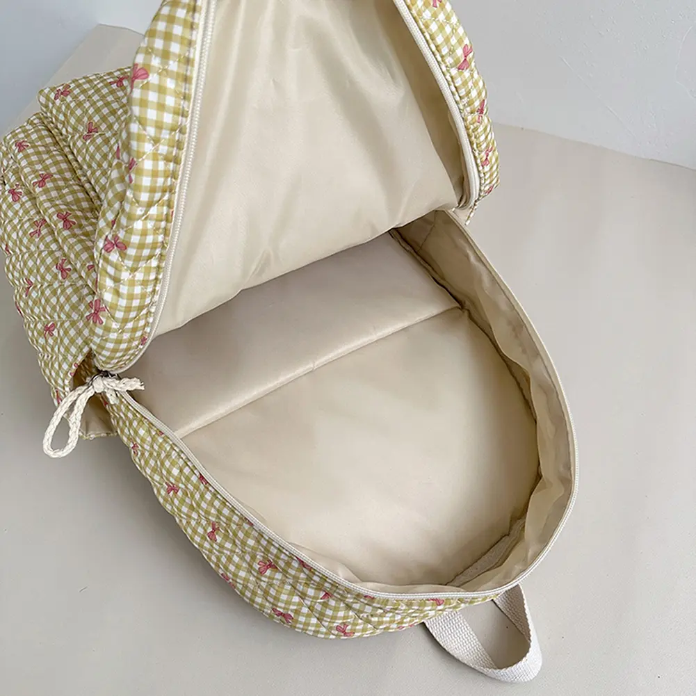 3Pcs Cute Quilted Backpack Large Capacity All-Match School Bag with Small Crossbody Bag Wallet Grid Laptop Double shoulder Bag