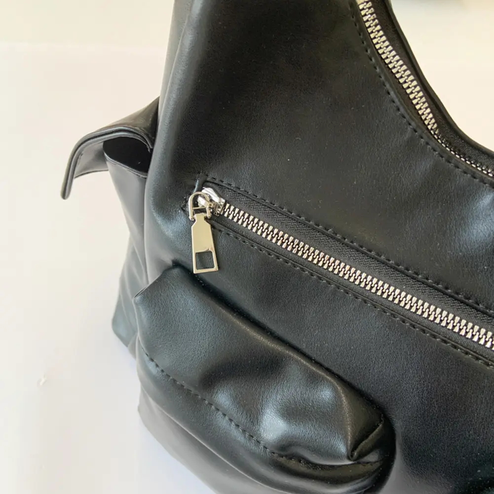 Women Mutiple Pockets Shoulder Bag Vinage Leather Satchel Engine Purse Trendy Tote Handbag Work Underarm Pouch Daily Armpit Bag