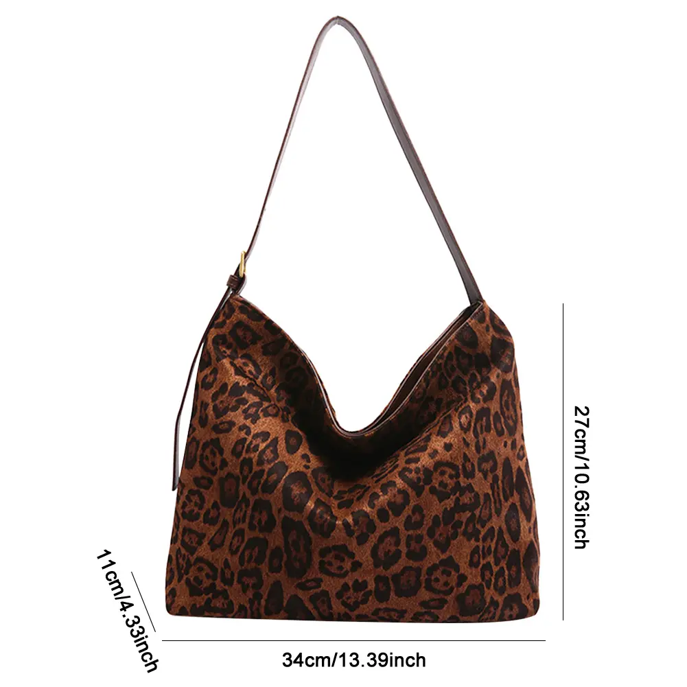 Women Retro Leopard Hobo Handbag Adjustable Shoulder Straps Faux Suede Large Shoulder Bag Shopping Bag for Women Travel Shopping