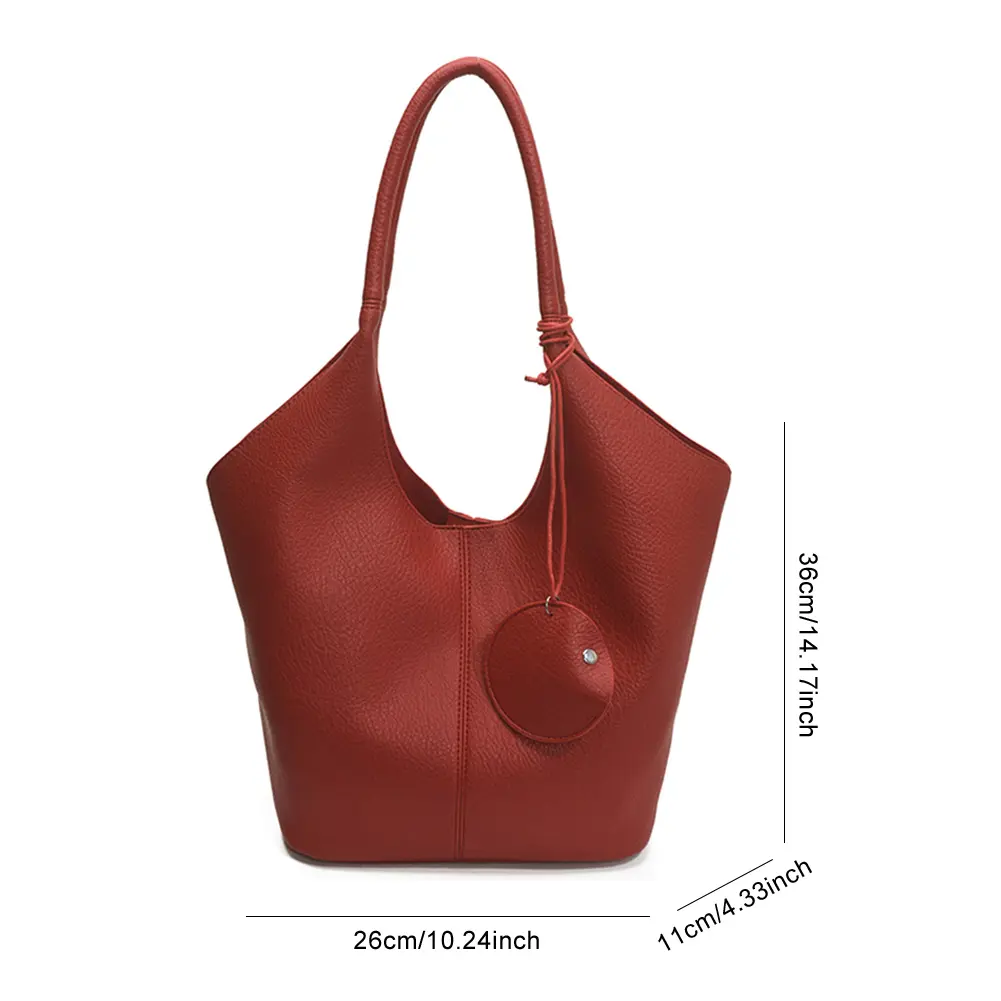 3in1 Leather Lychee Pattern Shoulder Bag Tote Handbag with Liner Bag and Small Bag Commute Soft Armpit Bag Casual Bucket Bags