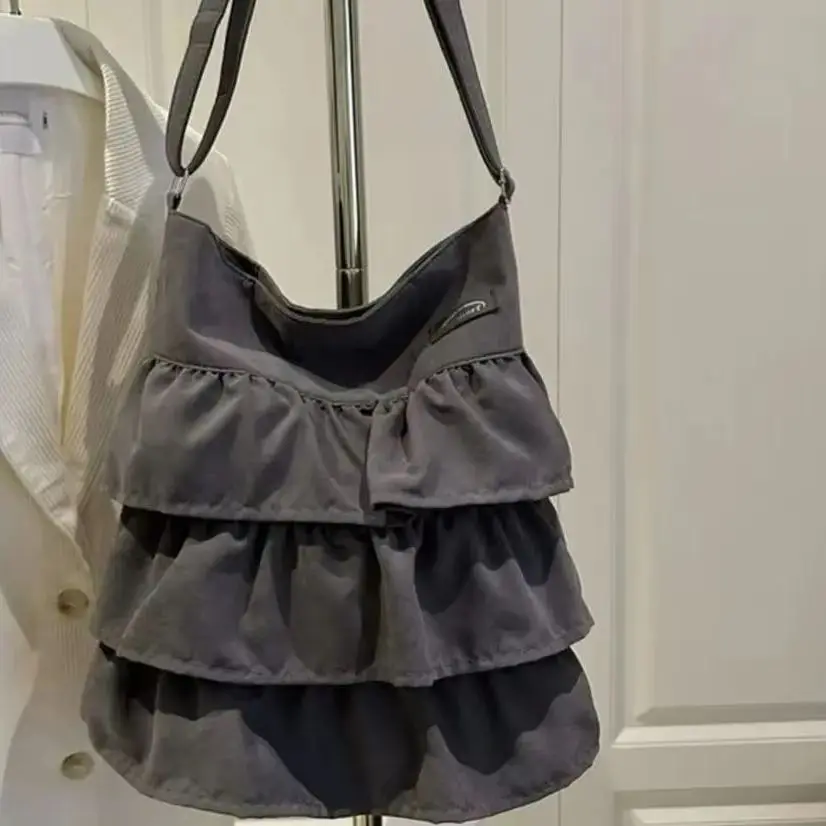 Skirt Hem Ruffled Bag Sweet Women Large Capacity Handbags Casual Ruffle Trim Shoulder Bag Shopping Travel Vocation Crossbady Bag