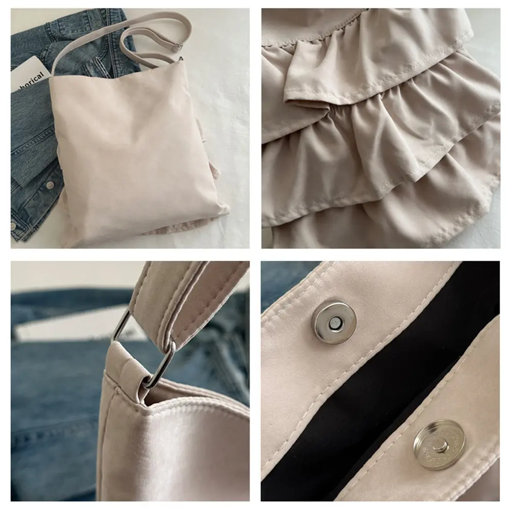 Skirt Hem Ruffled Bag Sweet Women Large Capacity Handbags Casual Ruffle Trim Shoulder Bag Shopping Travel Vocation Crossbady Bag