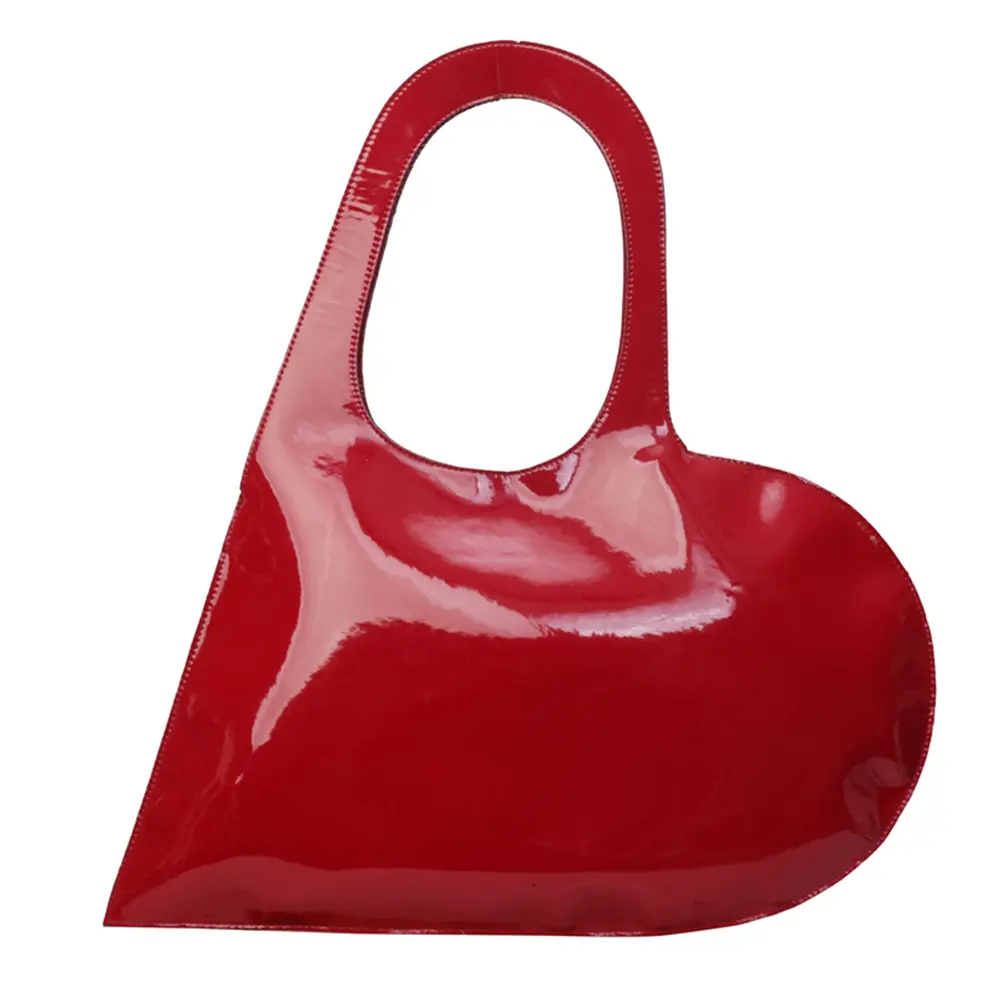 Bright PU Leather Shoulder Bag For Women's Large Peach Heart Tote Hndbag Female Red Black Luxury Design Love Shaped Underarm Bag