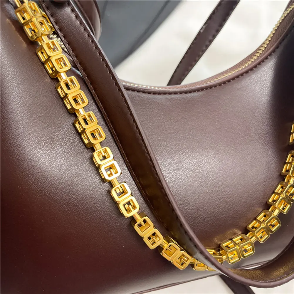 Leather Retro Crescent Shoulder Bag Women Half Moon Crossbody Bag Chain Clutch Tote Handbags Retro Armpit Bag Underarm Pouch