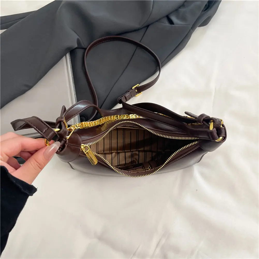 Leather Retro Crescent Shoulder Bag Women Half Moon Crossbody Bag Chain Clutch Tote Handbags Retro Armpit Bag Underarm Pouch