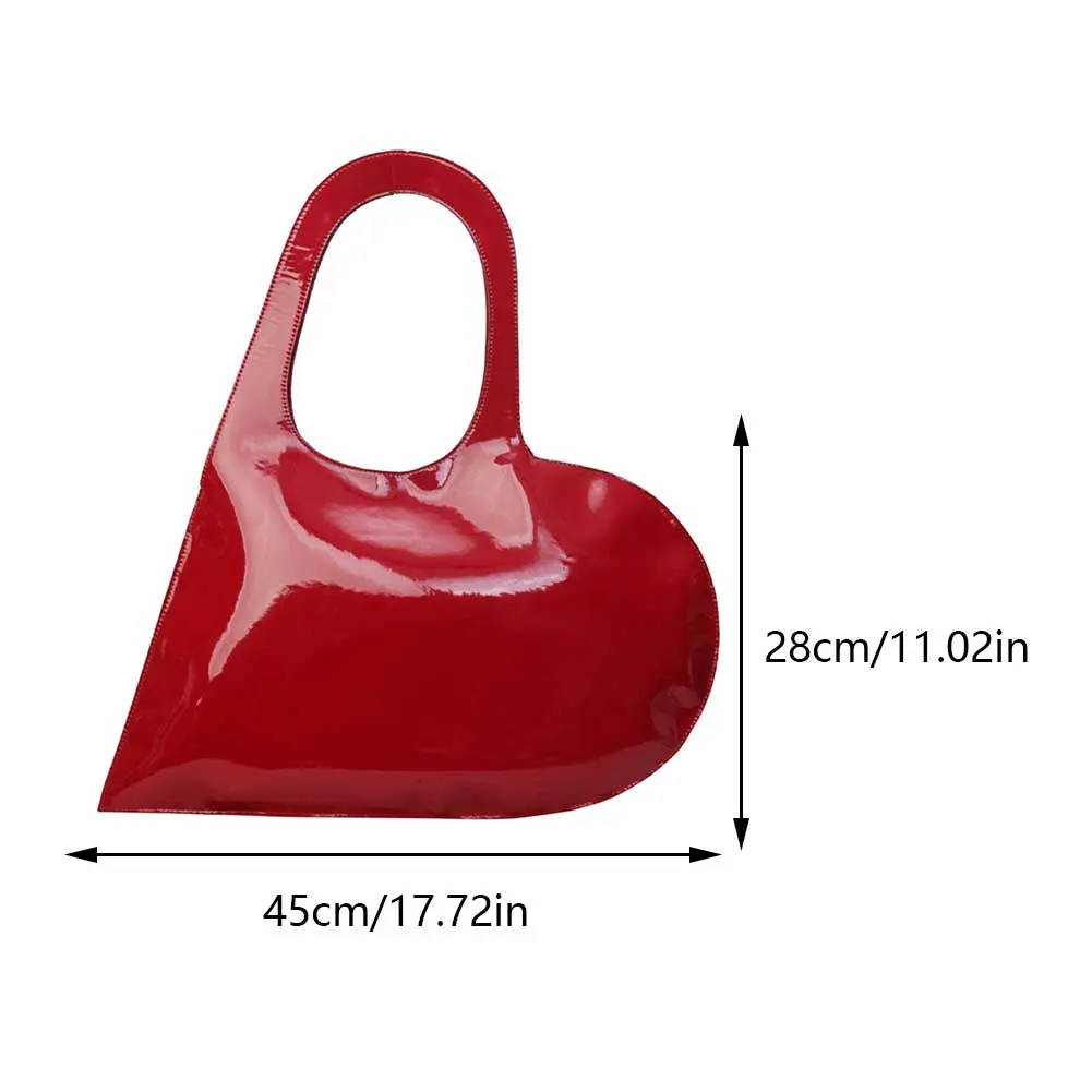 Bright PU Leather Shoulder Bag For Women's Large Peach Heart Tote Hndbag Female Red Black Luxury Design Love Shaped Underarm Bag