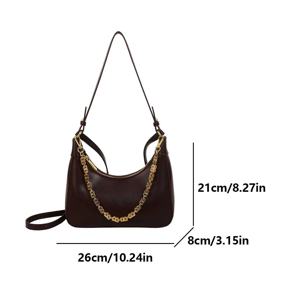 Leather Retro Crescent Shoulder Bag Women Half Moon Crossbody Bag Chain Clutch Tote Handbags Retro Armpit Bag Underarm Pouch