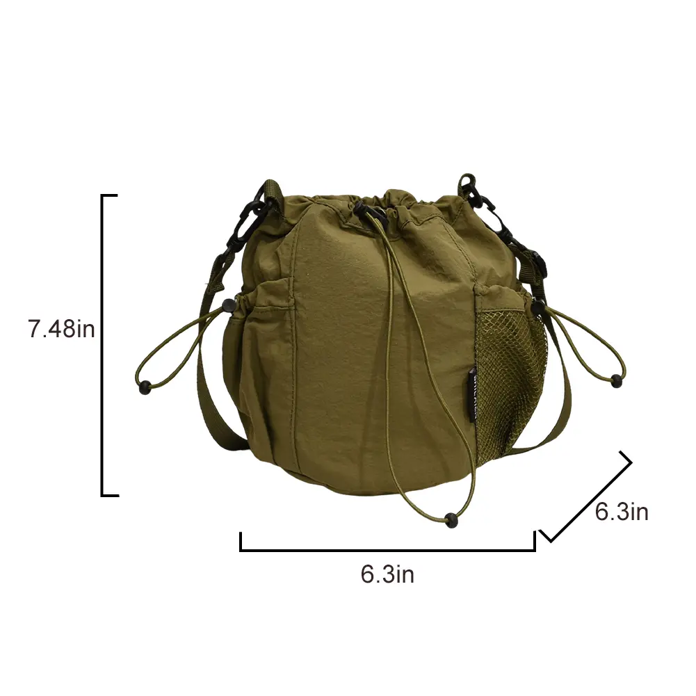 Small Nylon Mobile Phone Bucket Bag with Inner Drawstring Cell Phone Purse Sports Crossbody Bags Travel Shopping Shoulder Bag