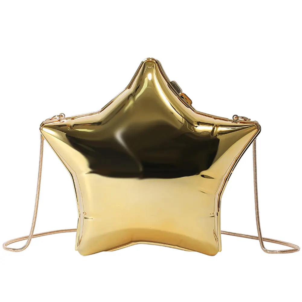 2024 Niche Design Gold Chain Women Evening Bag Novelty Bright Face Five Pointed Star Shoulder Bag Funny Acrylic Party Clutch Bag