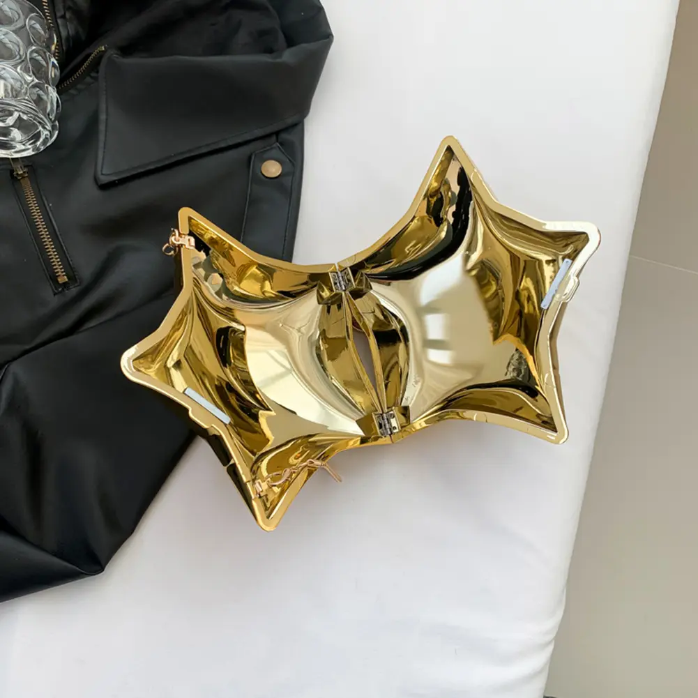2024 Niche Design Gold Chain Women Evening Bag Novelty Bright Face Five Pointed Star Shoulder Bag Funny Acrylic Party Clutch Bag